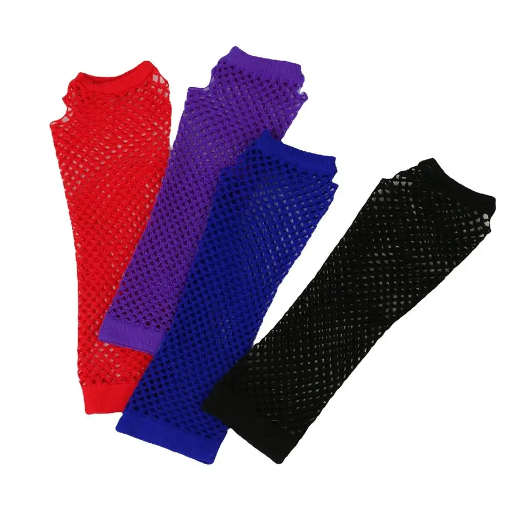 Sexy Stretch Women's Fishnet Gloves Half Finger Black Girl's Long Gloves Punk Style Leg Arm Cuff Fingerless Gloves Cosplay Use