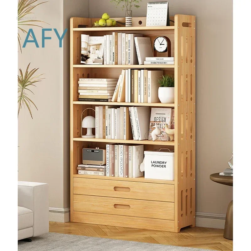 Modern Bookcase for Study Room Multi-layer Storage Bookshelf with Cabinet for Library Creative Solid Wood Bookshelf for Home
