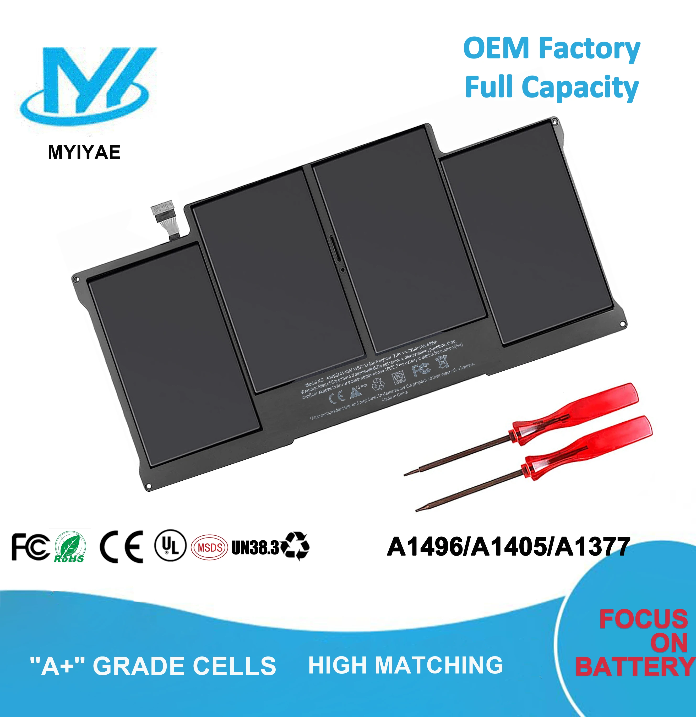 

New A1496 Battery For Apple MacBook Air 13" A1466 2013 2014 2015 2017 MD760LL/A MD761CH/A Free Base Screws