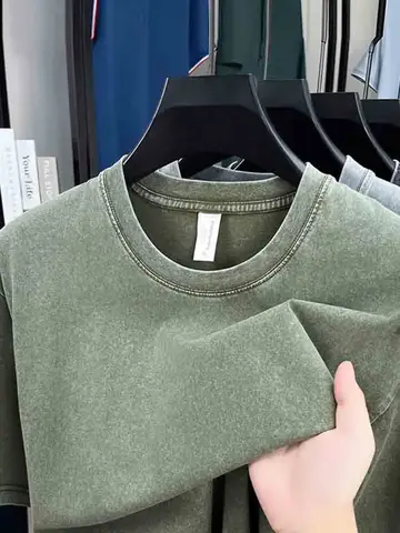 American Style Retro Heavyweight Solid Color Short Sleeved T-shirt Men Women Summer Street Trendy Washed Old Oversized Clothes