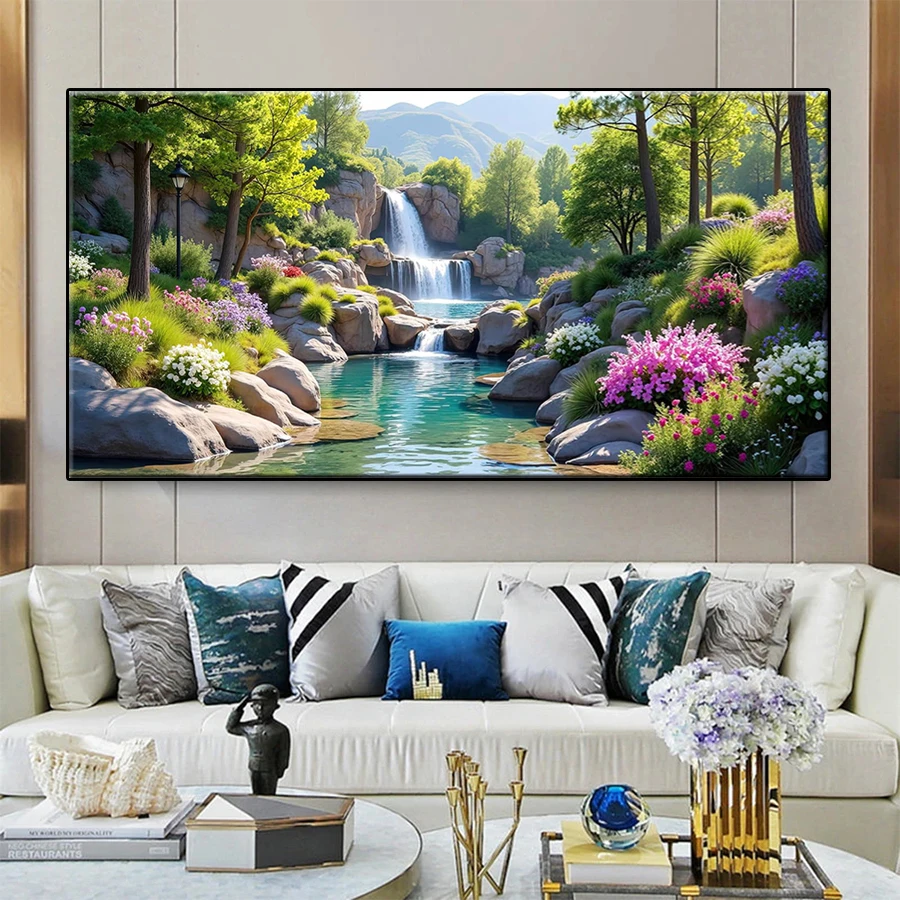 

Diamond Painting Kit New Modern Art Landscape Waterfall Scenery 5d Diamond Embroidery Full Drill Mosaic Decoration