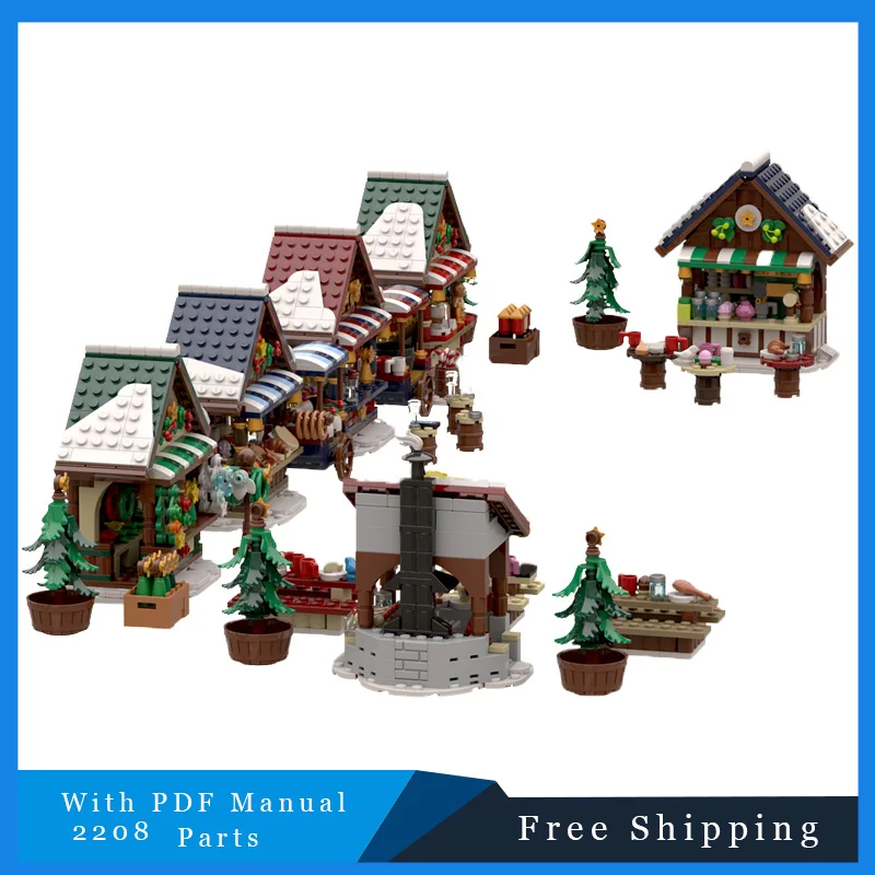 

Горячие детали 2208, креативные MOC, рождественский рынок, строительные блоки, модели для детей, головоломки, сборные игрушки, рождественские подарки-сюрпризы