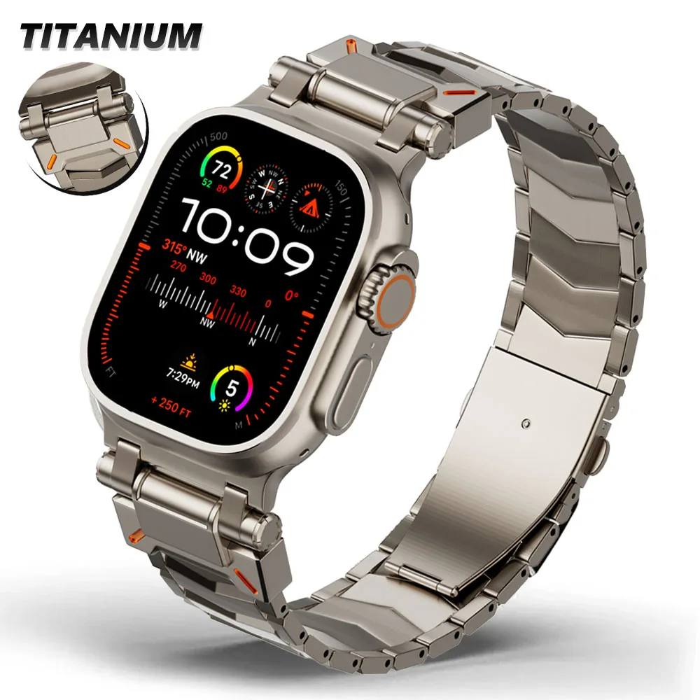 

Titanium Luxury Band for Apple Watch Ultra 2 49mm Strap for iwatch Series 9 45mm 8 7 6 5 4 Se 3 44mm 42mm ultra Bracelet Correa