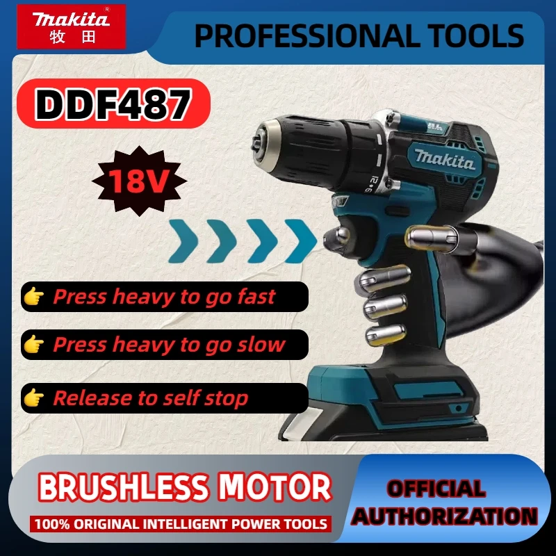 Venta al por mayor Original Makita DDF487 taladro inalámbrico destornillador de impacto eléctrico sin escobillas herramienta eléctrica recargable 18V