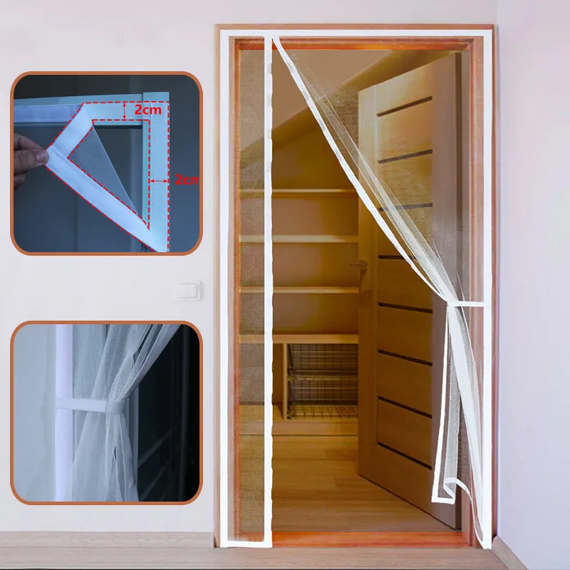 Dtgj tela de porta magnética estilo abertura lateral mosquiteiro branco anti inseto malha invisível tamanho personalizado tule fechamento automático