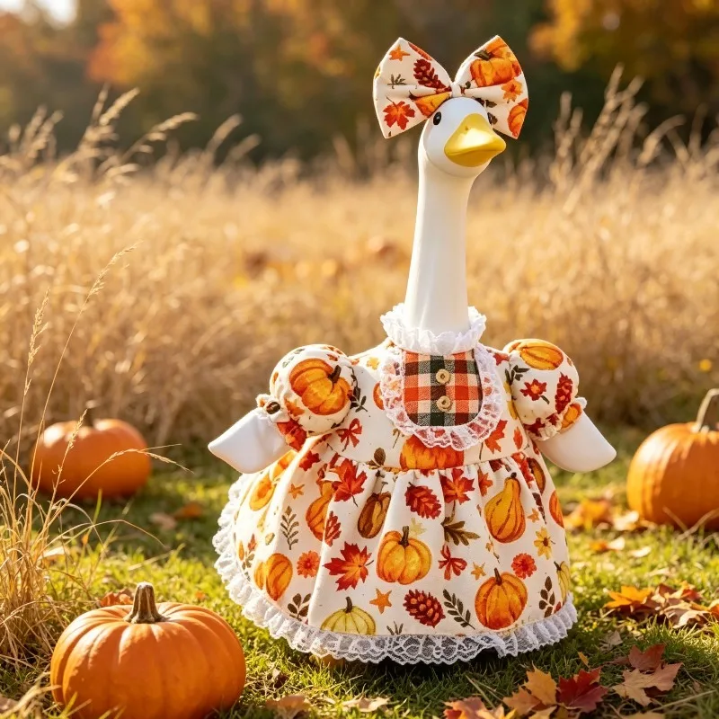 Without goose 23 Inch Porch Goose Thanksgiving Farmer Outfit with Sunflower Headband & Rustic Dress for Fall Garden Decoration