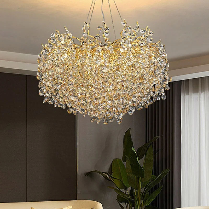 Imagem -05 - Lustres de Cristal de Luxo para Casa Villa Sala de Estar Quarto Decorar Lâmpadas Pingente de Teto Luzes de Suspensão Interior Luminárias