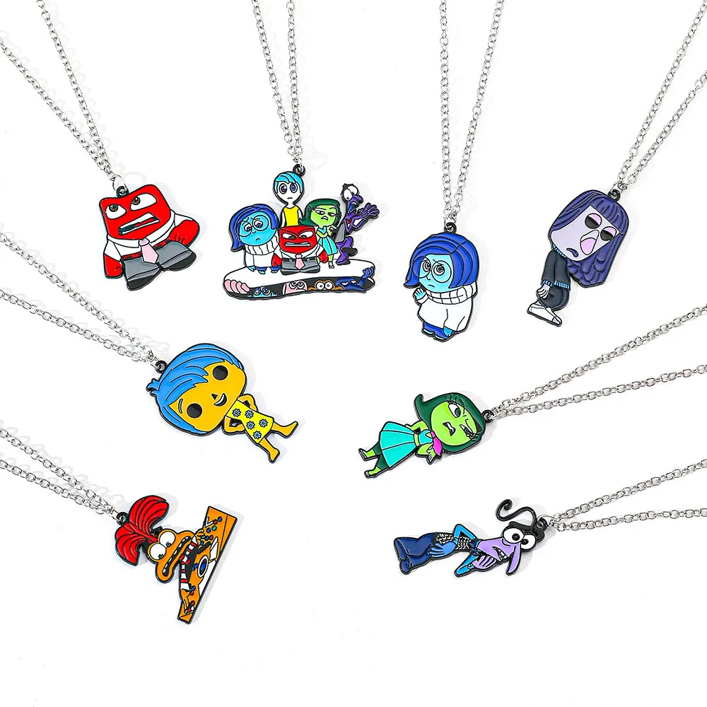 Disney Inside Out 2 Cartoon Necklace Joy Sadness Fear Anger Disgust Anime Figures Couple Necklace Pendant Accessories Toys Gifts