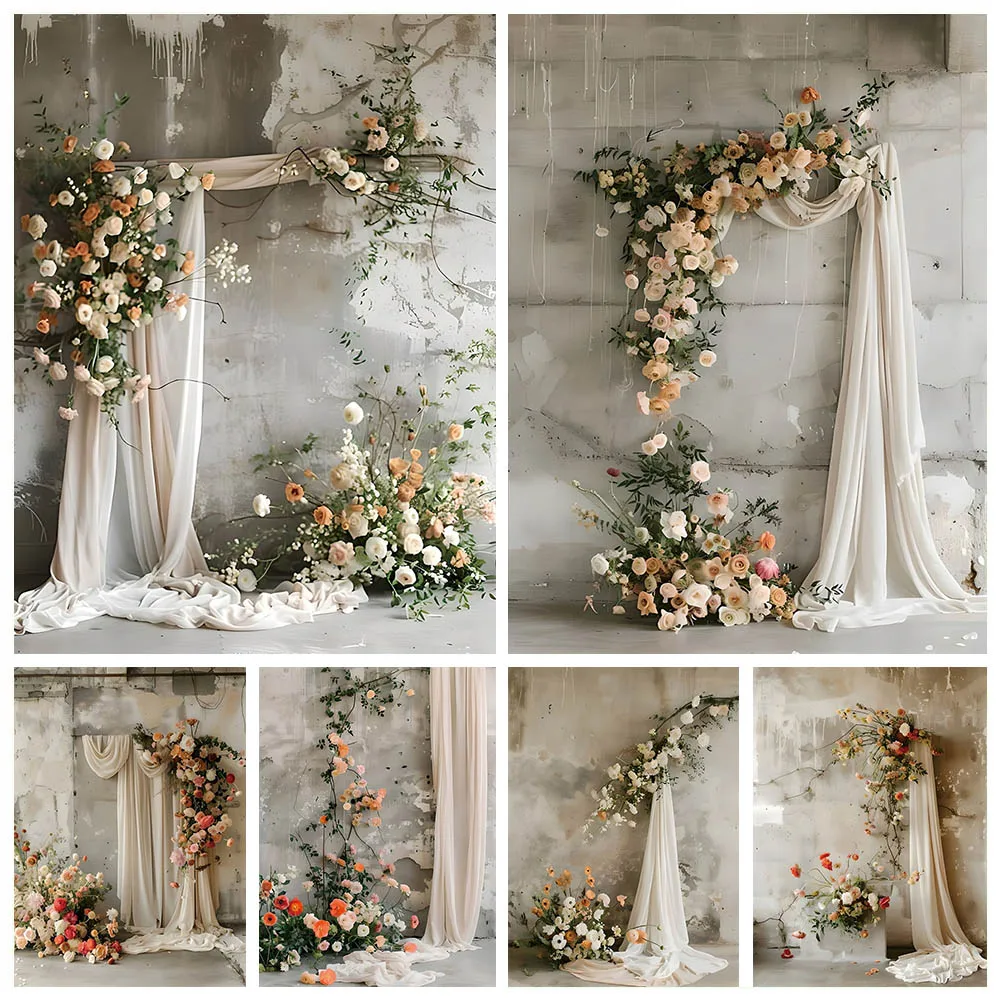 

Mehofond Photography Backdrop Indoor Wedding Curtain Princess Birthday Background Flower Stand Cement Wall Decor Photo Studio