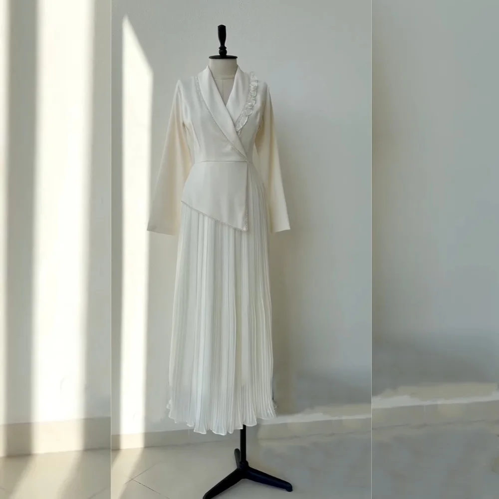 

Customized V-neck With Flower Edge A-line Long Dresses Bespoke Occasion Formal Evening Elegant Party Wedding High Quality