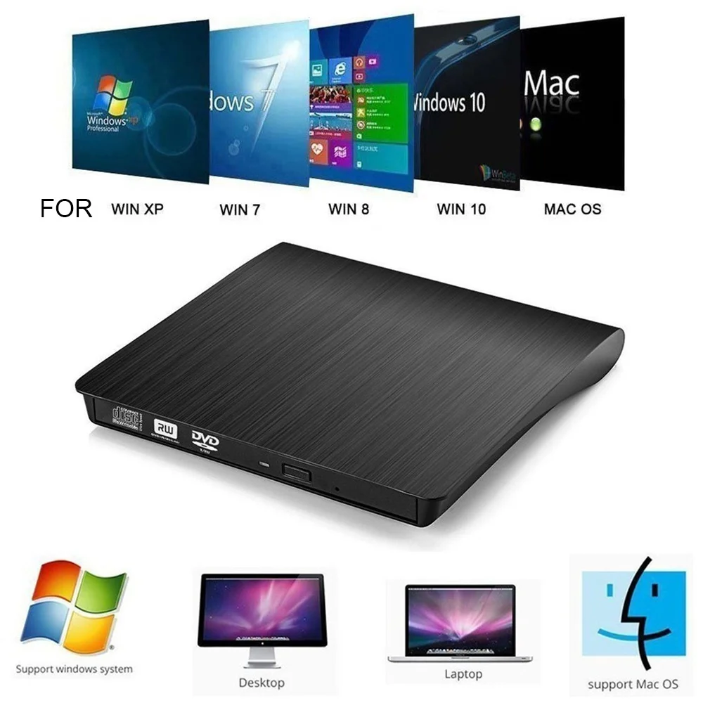محرك أقراص DVD خارجي USB 3.0 RW Burner Writer للكمبيوتر المحمول وسطح المكتب Mac Windows Linux متوافق