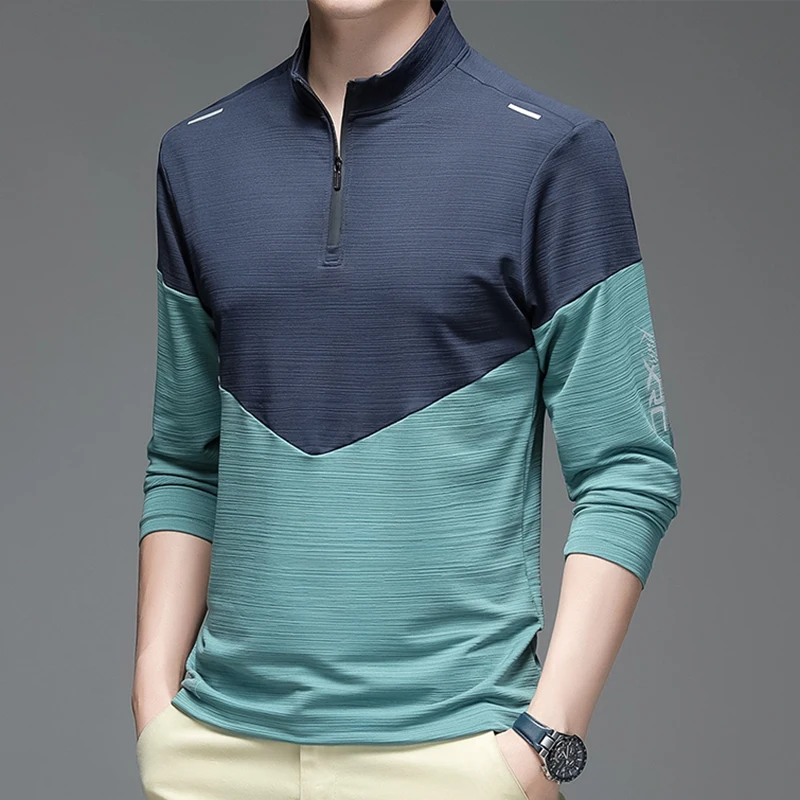 Fashion Stand Collar Asymmetrical Fake Two Pieces T-Shirt Men's Clothing 2024 Spring New Casual Pullovers All-match Tee Shirt