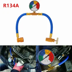 R134A Car AC Refrigerant Charge Hose Kit Recharge Measuring Kit Can Tap Air Conditioning Pressure Gauge R134A 1/4