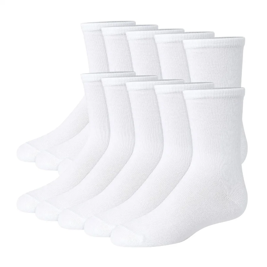 

Uniform Plain White Knit Crew Socks for Girls 10Pairs Pack Perfect for School Uniforms Daily Wear and Sports Activities Soft Co