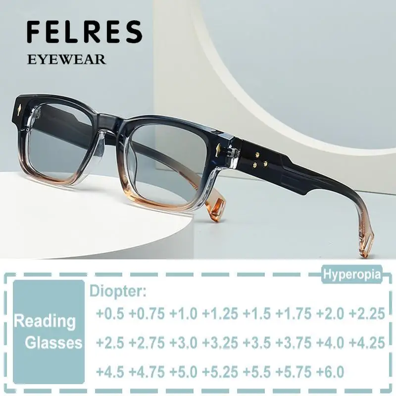 

Brand Designer Retro Square Reading Glasses Women Fashion Anti Blue Light Glasses Frames UV400 Men Rivets Gradient Eyeglasses