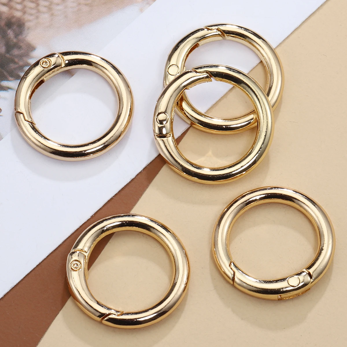 5pcs Spring Clasp Keychain Ring KC Gold Color Openable Round Carabiner Hook Buckle