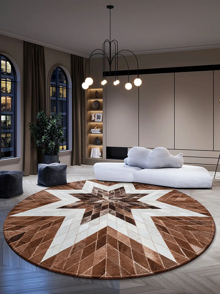 Nordic Luxury Round Carpet Cowhide Stitching Rug Bedroom Living Room Bed Blanket Cloakroom Real Fur Carpet for Home Deco