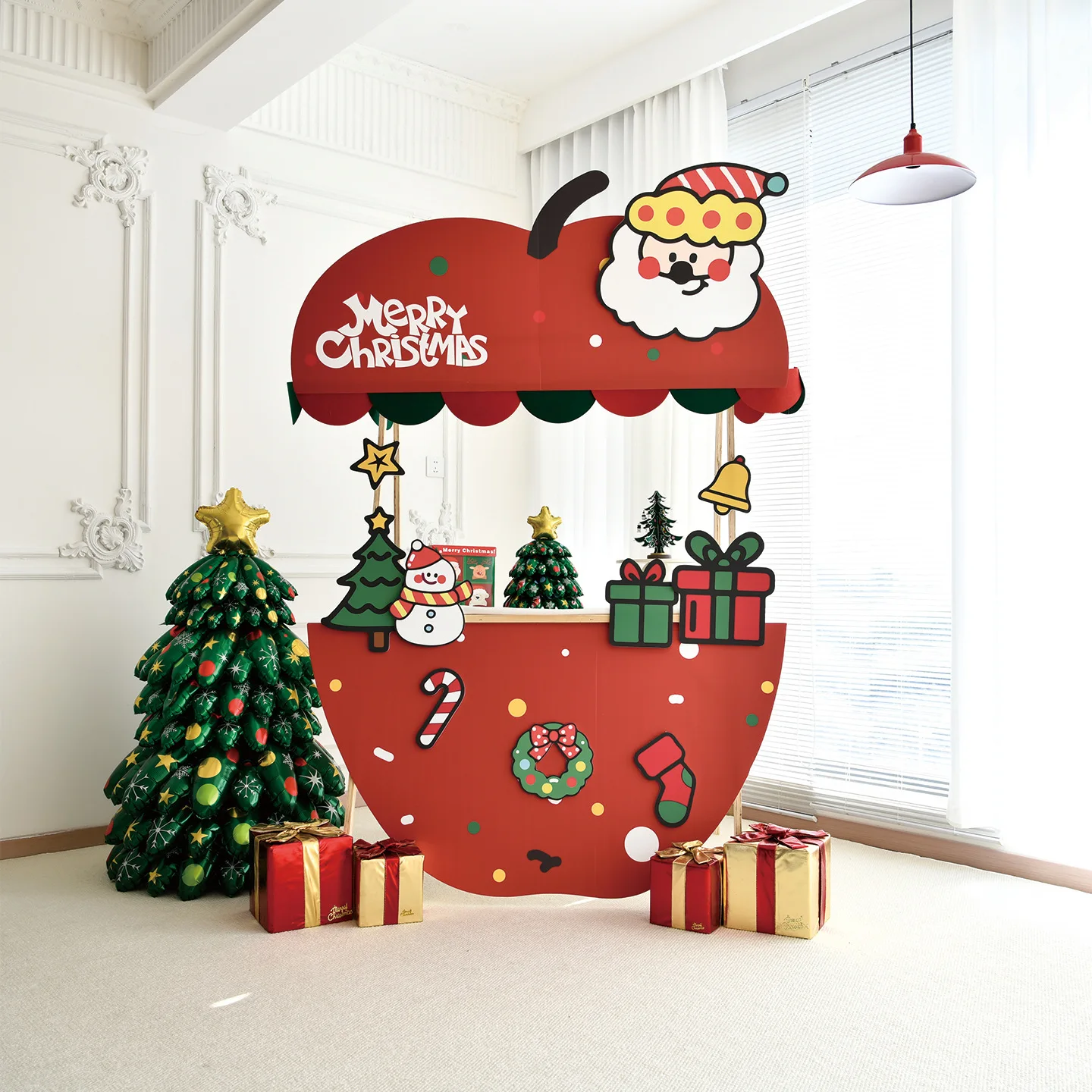 Scène de stand de noël, Arrangement de vente de carité, décoration d'ambiance, magasin, centre commercial, panneau d'événement