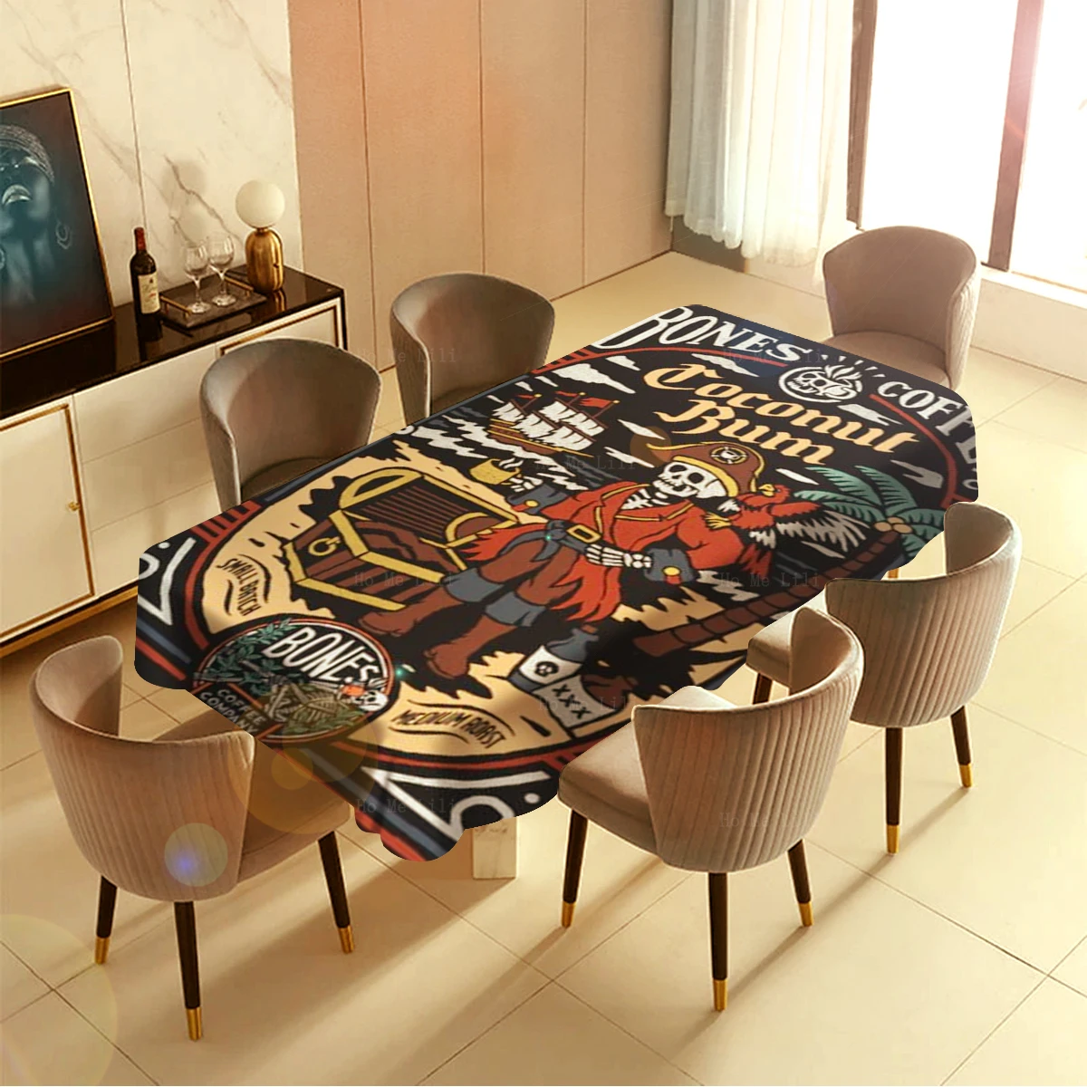 Felling Skull Coffee Pirates Skeleton Precious Deposits Coconut Bum Cartoon Tablecloth By Ho Me Lili For Tabletop Decor