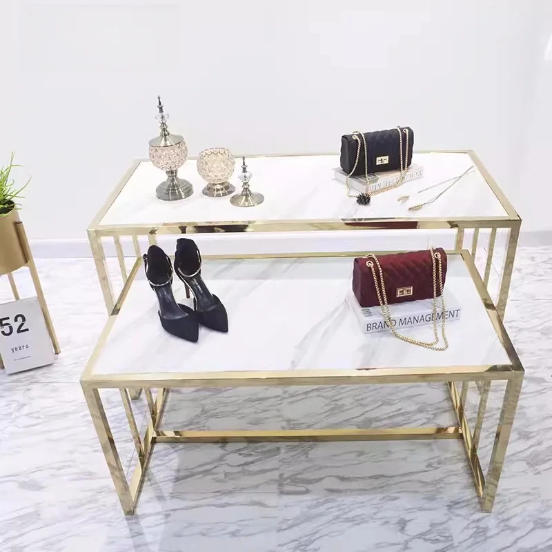 custom.Fashion Boutique Store Design Gold Nest Table Set Clothes Rack Shop Fitting Nesting Display Table