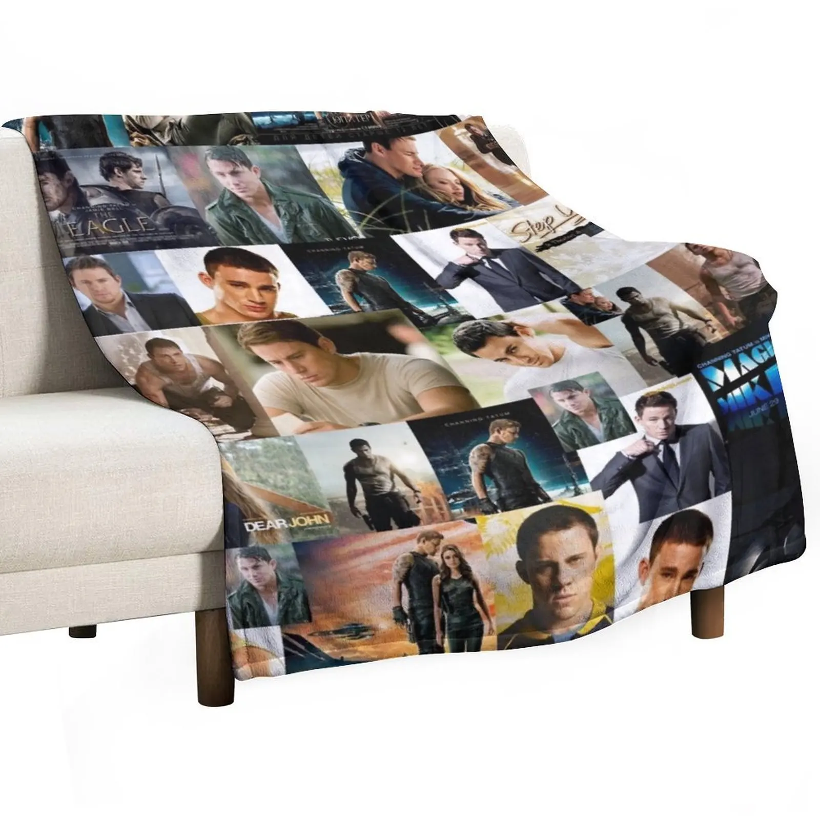 

Channing Tatum Seamless Squarish Photo Collage Throw Blanket manga Thermals For Travel Flannel Fabric Designers Blankets