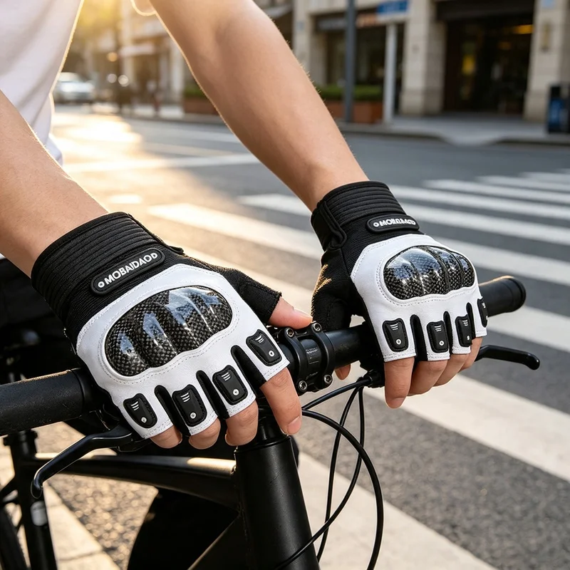 MBD Lightweight Half Finger Motorcycle Gloves Carbon Fiber Shell Breathable Wear‑Resistant Anti‑Fall Protective Accessories