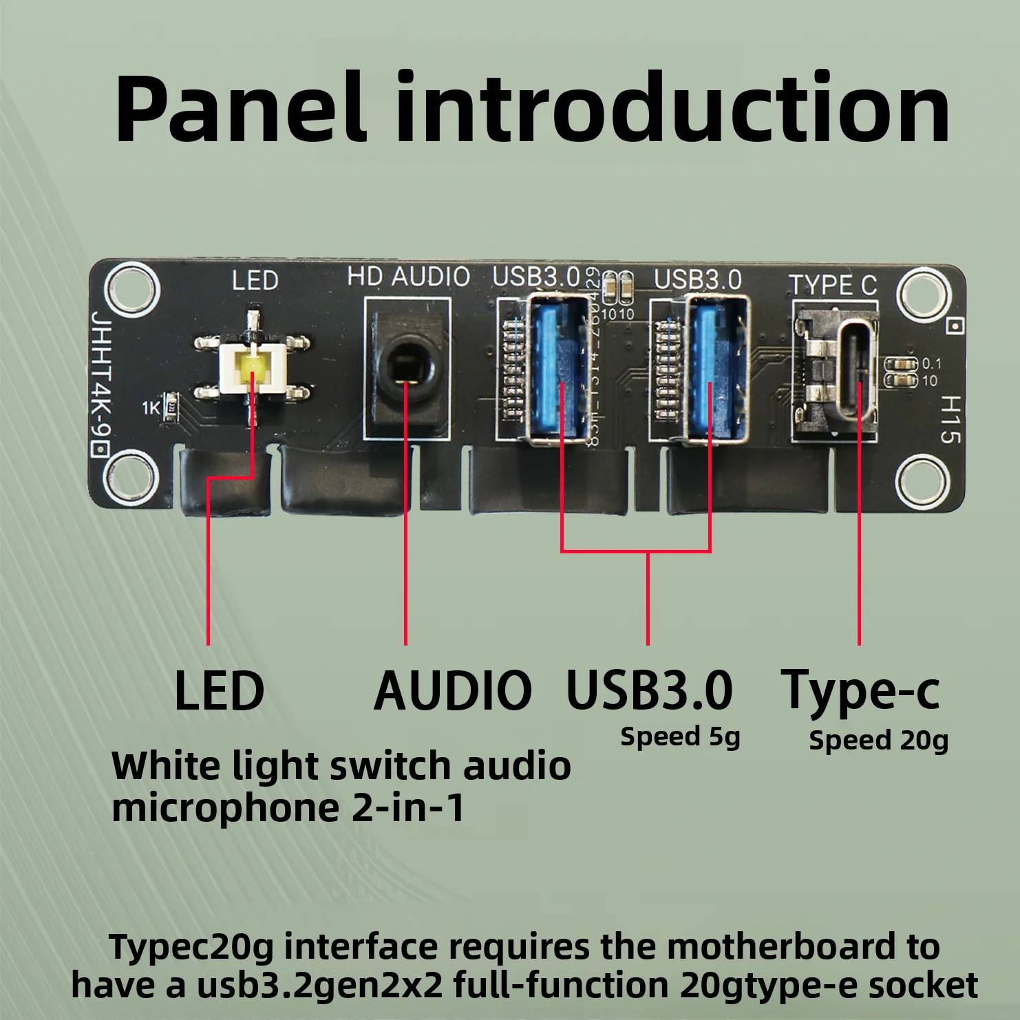 USB Front Panel Extension Cable USB-A Type-C 20Gbps Audio Power Switch IO Cable PC Case Motherboard Adapter Cable