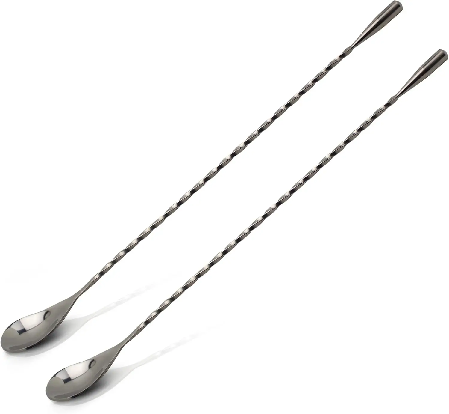 

12.5" Stainless Steel Cocktail Mixing Spoon, Long Handle Spiral Design with Weighted Teardrop End (Set of 2)