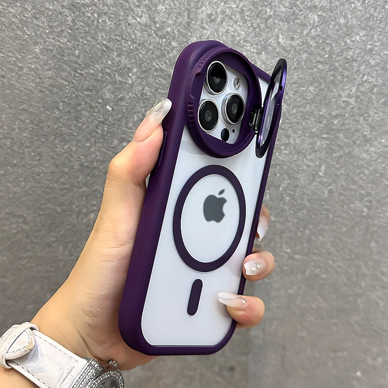 Faltbare Glaslinsen-Halterung, magnetische transparente Hülle für iPhone 18 17 16 15 14 13 12 Pro Max, für Magsafe, mit Handschlaufe, stoßfeste Schutzhülle – Detail 8