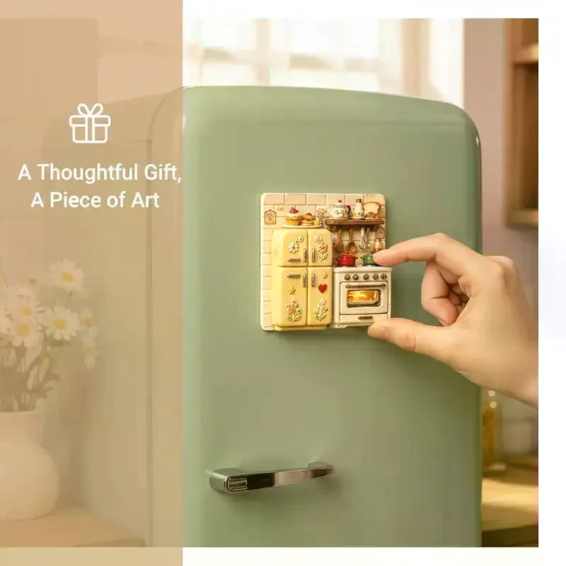 3D Relief Retro Refrigerator Magnets Premium Resin Small Fridge Ornaments for Kitchen Office Whiteboard Decor