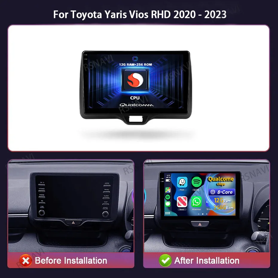 Android 14 Carplay Auto For Toyota Yaris Vios 2020 - 2023 Right hand drive Car Radio Navigation GPS 2 Din Player Video Stereo BT