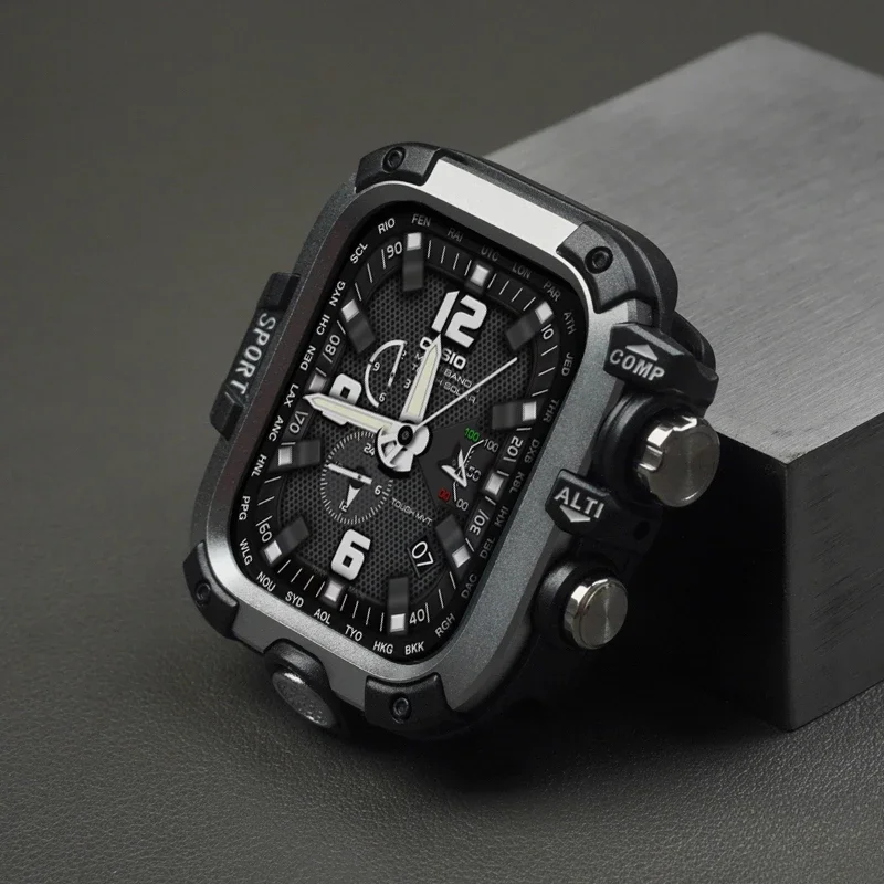 Capa protetora de metal à prova d'água para apple watch 45mm 44mm, vidro temperado para iwatch série 9 8 7 6 5 4 se