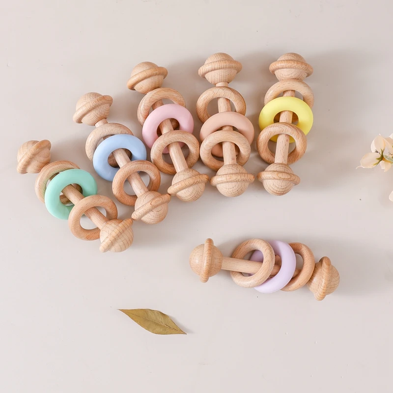 BPA-freie Babyspielzeuge Holzrasseln Silikon-Ringrasseln und Mobiles für Babys 0–12 Monate Sensorische Spielzeuge Holzbeißring Babygeschenke – Detail 8