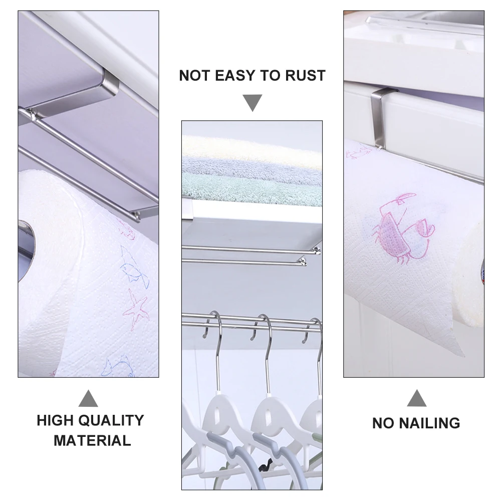 

Multi-functional Mounted Kitchen Hanging Paper Towel Rack Dispenser Shelf for Bathroom Toilet Living Room Durable Space-saving