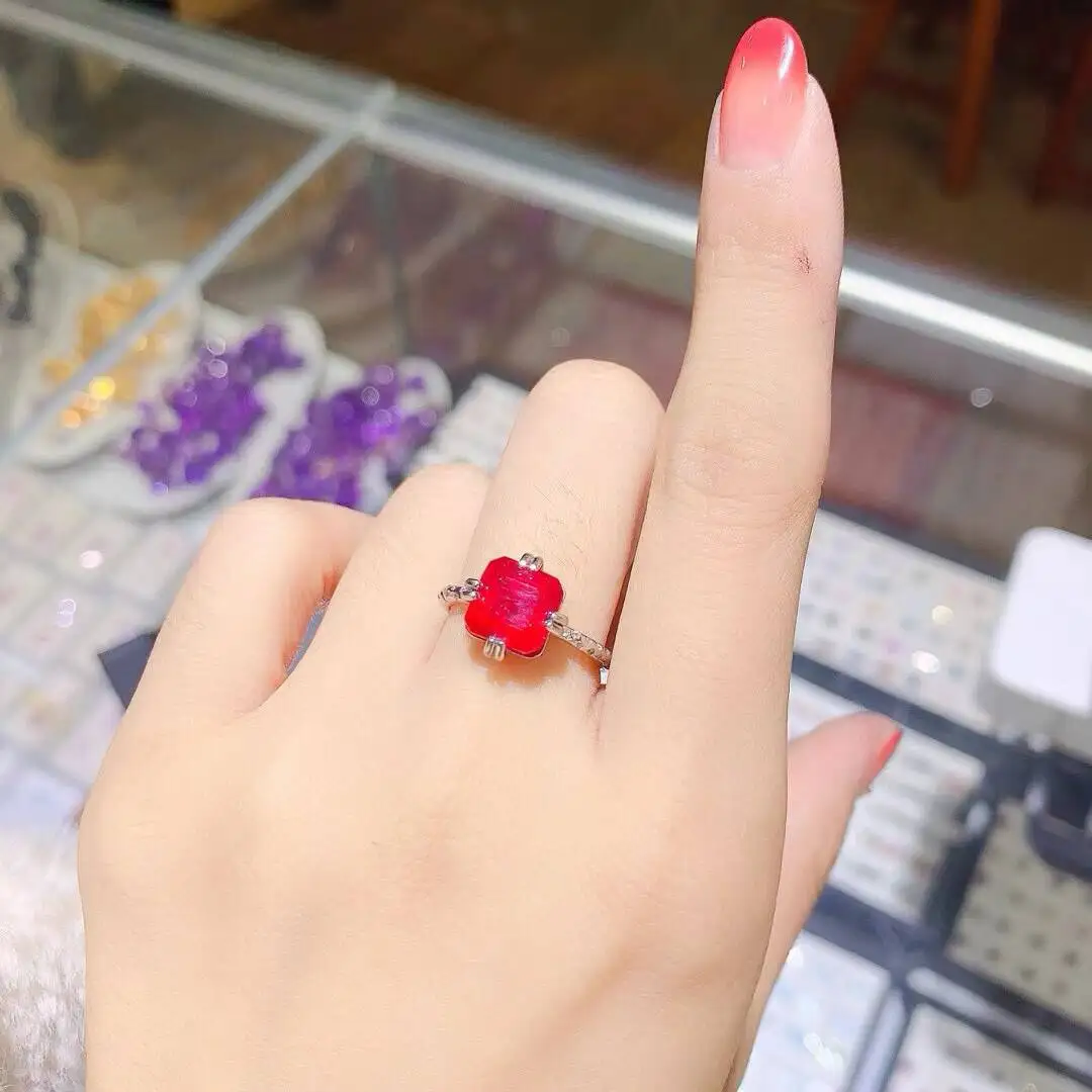 KJJEAXCMY New style Jewelry Natural Women's Ruby ring 925 silver inlay Colorful and splendid Crystal pure fire flash explosion