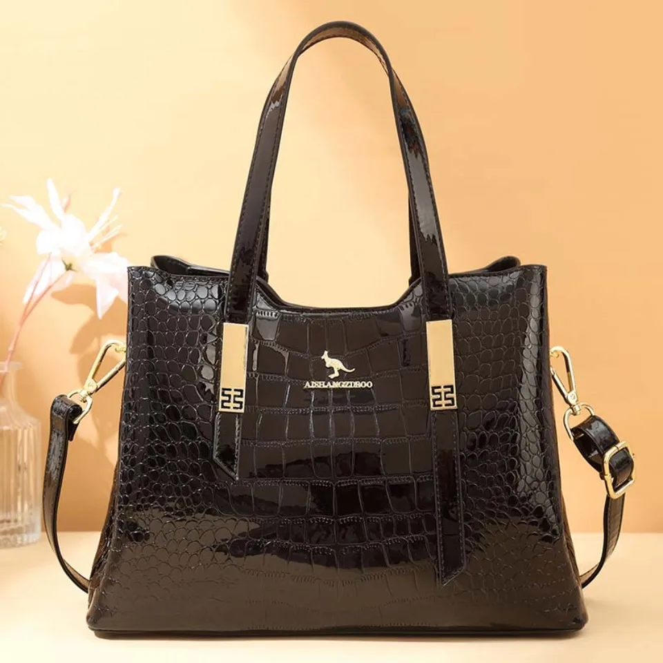 Luxury Brand Crocodile pattern Handbag Patent Leather Shoulder Bags for Women Large Capacity Female Shopping Commuting Tote Sac
