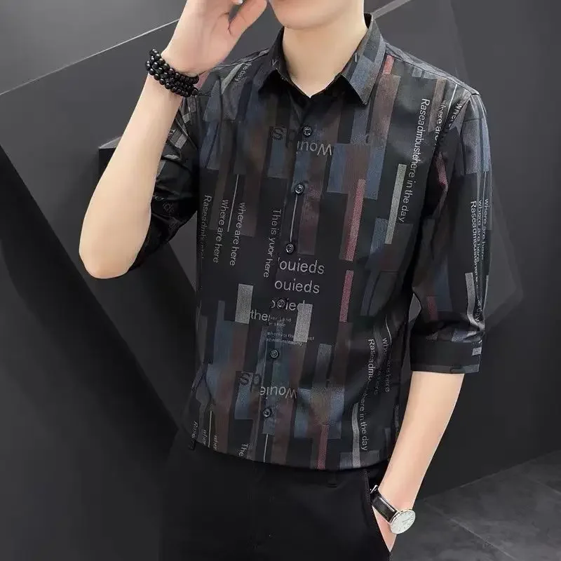 

Man Shirt Business Graphic Striped Shirts for Men Asia Sale Normal Button Up Tops I with Collar Xxl Elegant Korean Style Summer