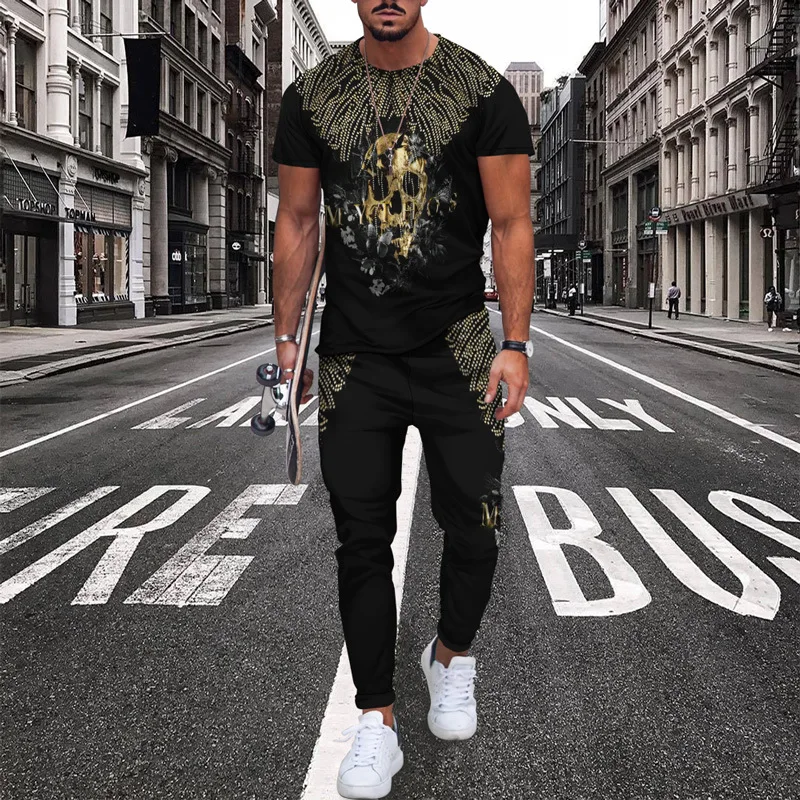 Camiseta de manga larga con estampado 3D para hombre, traje de pantalón, ropa deportiva informal de gran tamaño, para uso diario, 2 piezas