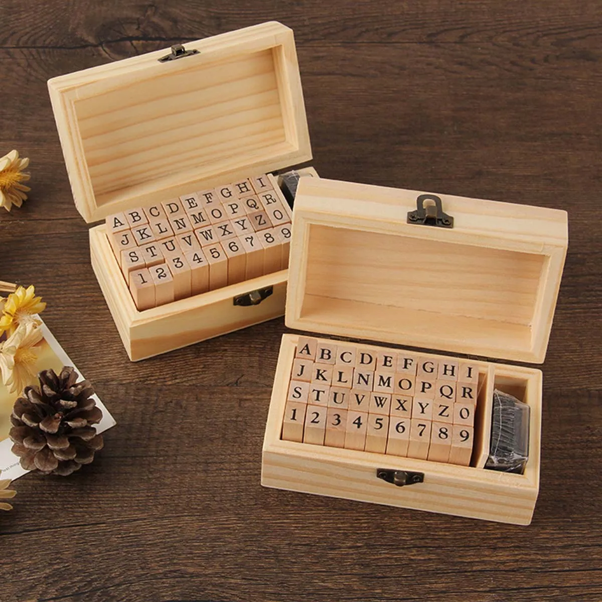 36Pcs Wooden Rubber Alphabet Number Stamp Set, Letter with Wooden Box for Journal Scrapbook Card Making DIY Craft