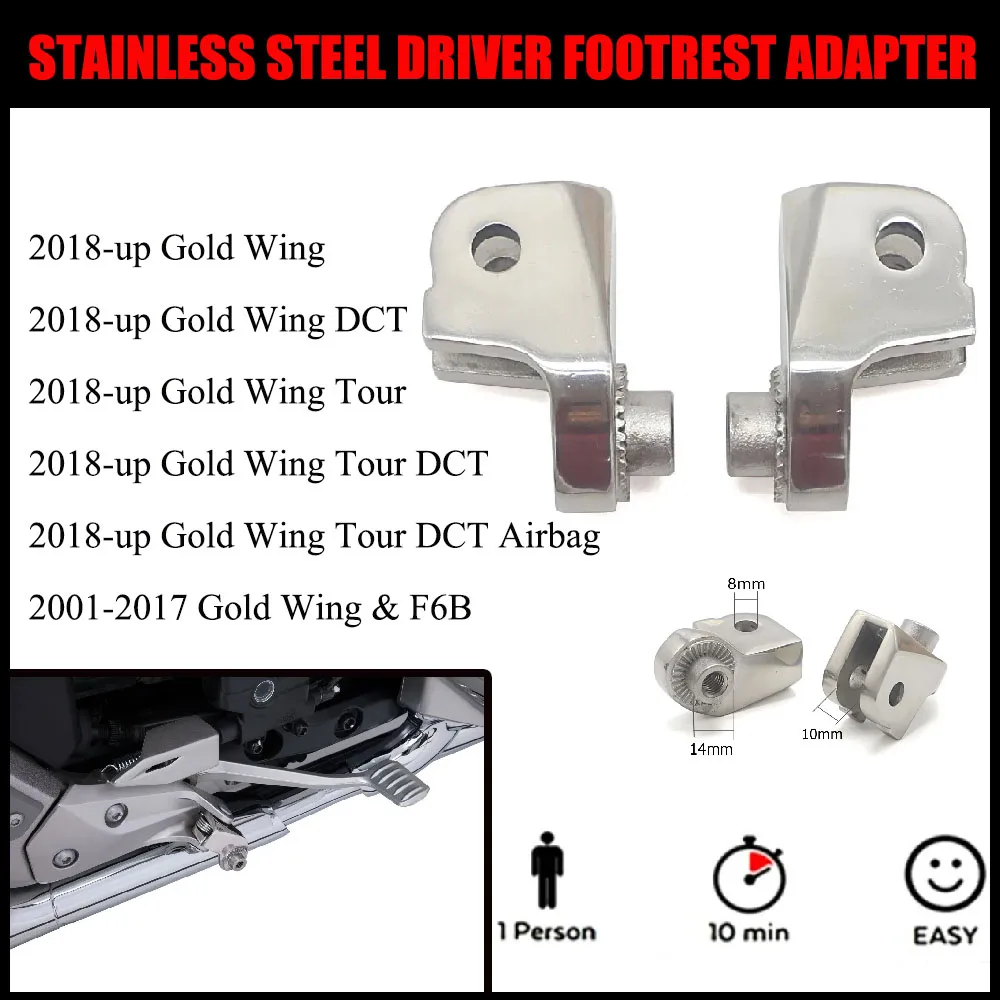 

For Honda Goldwing Tour DCT Airbag 1800 F6B GL1800 2018- 2021 New Style Motorcycle Driver Footrest Adapter Chrome