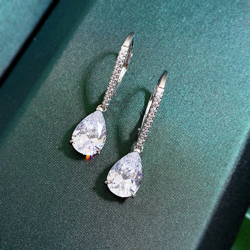 S925 Silver Ear Stud 7 * 10 Pear shaped Simple and Personalized Zircon Versatile Earring Jewelry