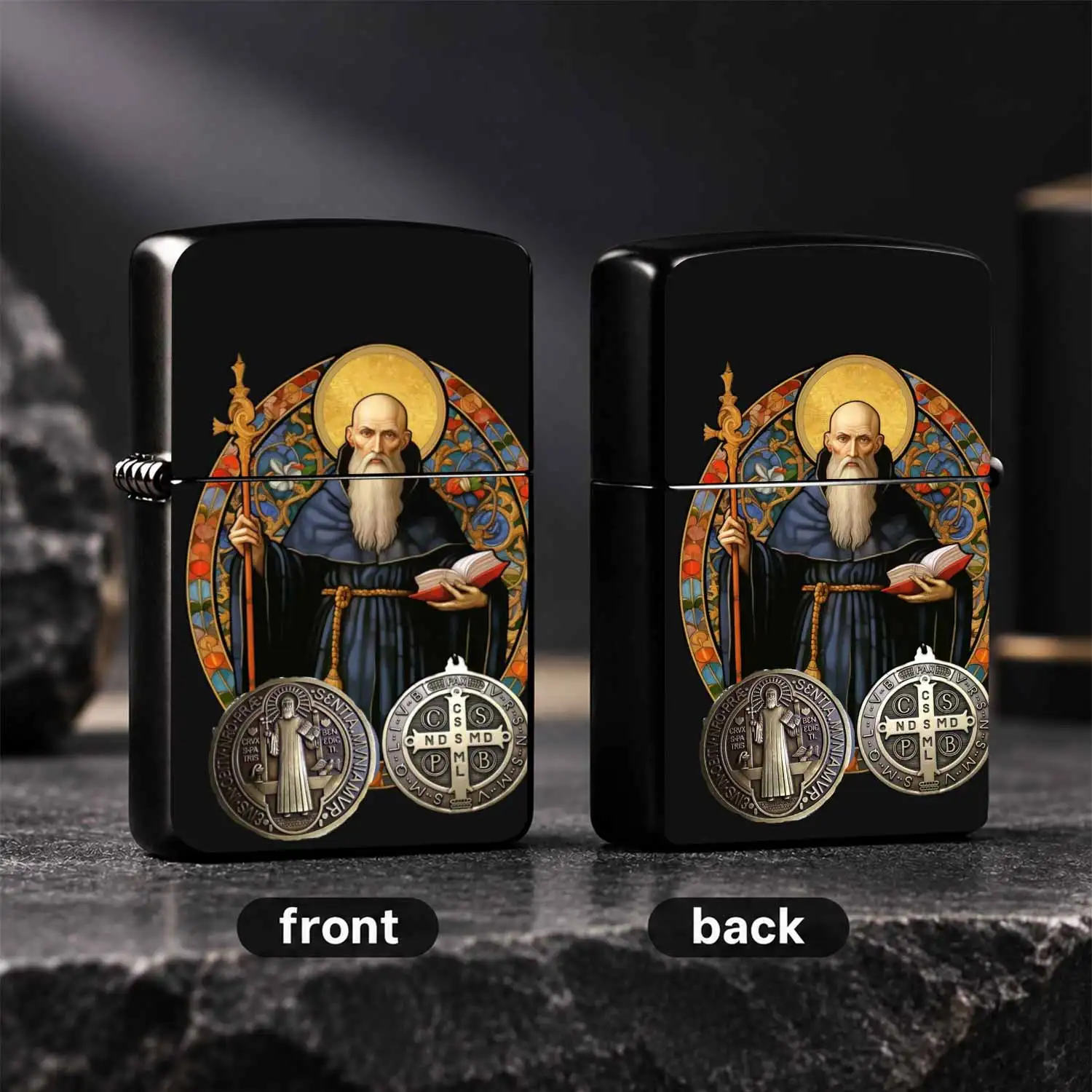 Retro St. Benedict Themed Windproof Classic Saint Image Holy Medal Pattern Decorated Body Vintage Texture Religious Culture Collectible Lightweight Durable For Daily Use Outdoor Camping Ideal Gift For Faith Believers A Fun And Humorous Ligh