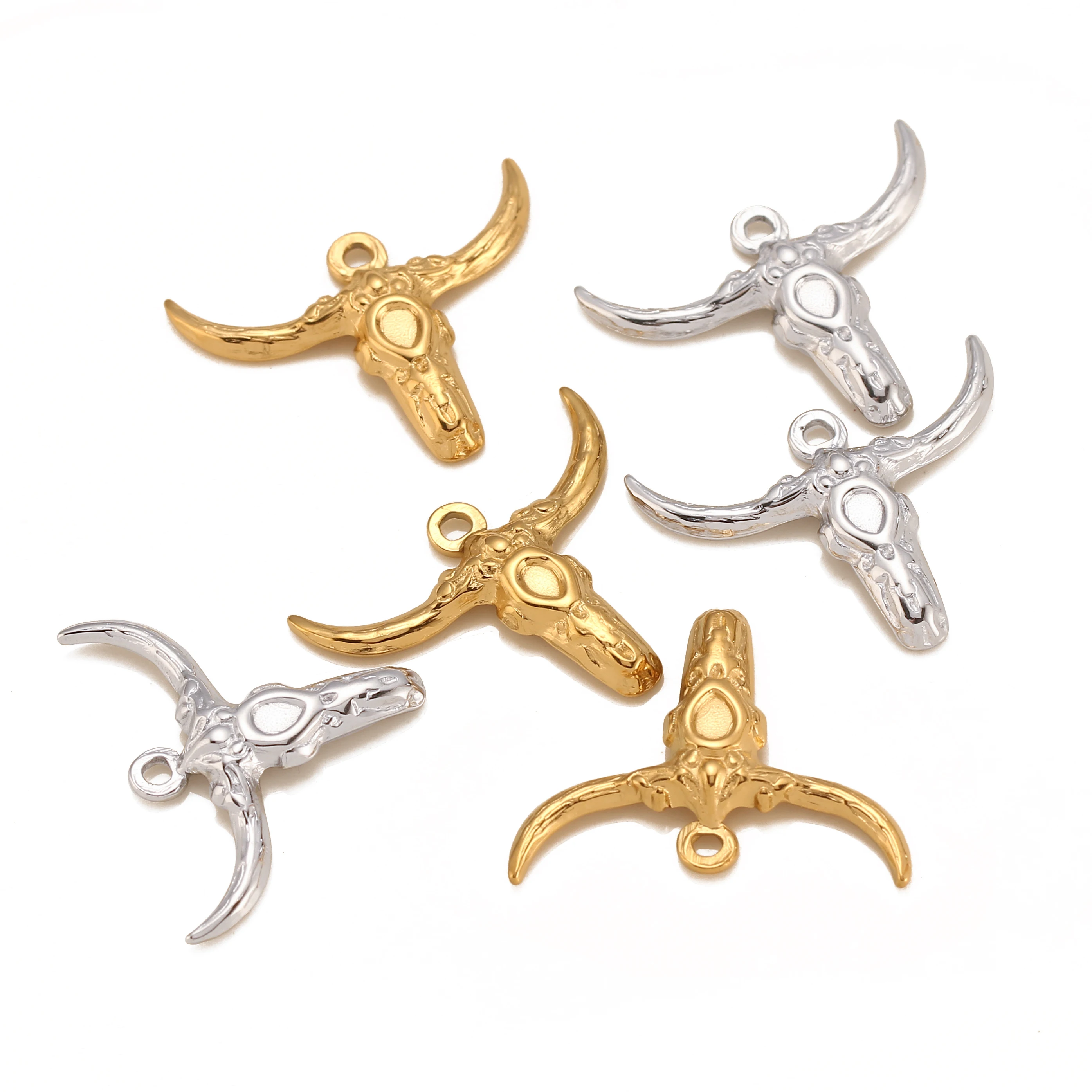 3pcs Bull Head Charms Personality Animal Stainless Steel Pendants DIY Necklace Bracelet Jewelry Makings Findings Accessories