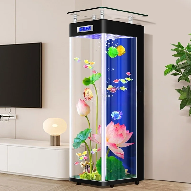 Ultra-white Luxury Durable Glass Vertical Aquarium High Quality Fish Tank Gold Crystal Small Medium-sized For Living Bathrooms