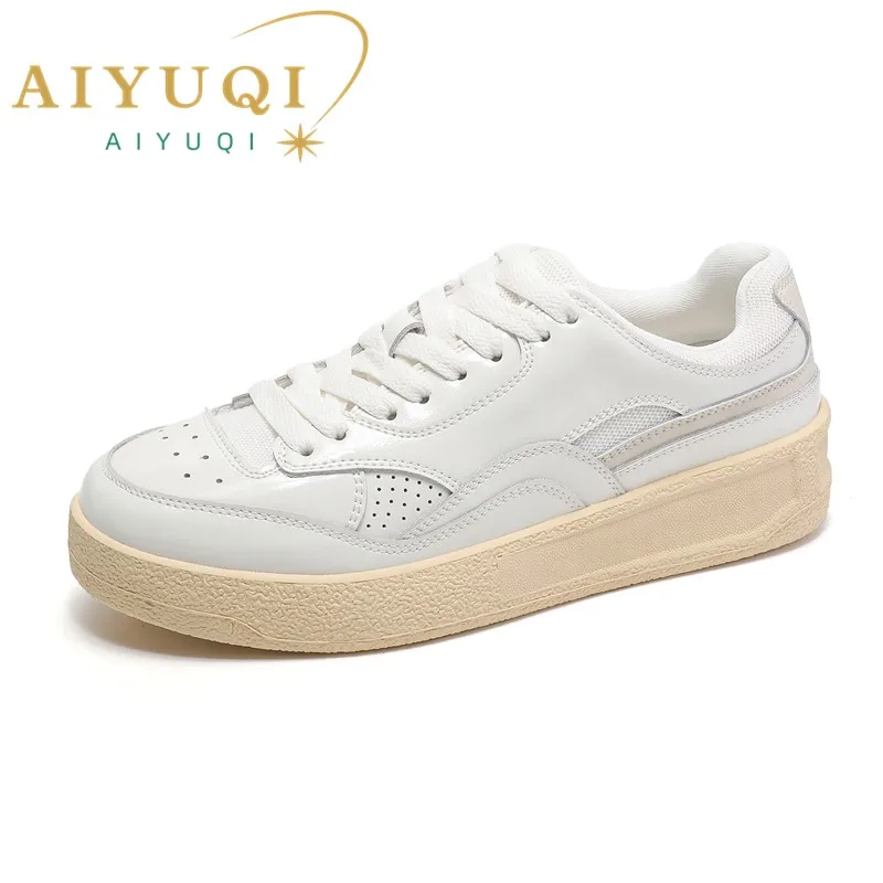 AIYUQI Women's Sneakers Platform 2024 Spring New Genuine Leather Women's Board Shoes Retro Lace-up Student Shoes Women