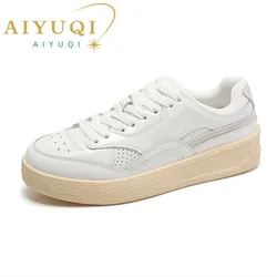 AIYUQI Women's Sneakers Platform 2024 Spring New Genuine Leather Women's Board Shoes Retro Lace-up Student Shoes Women