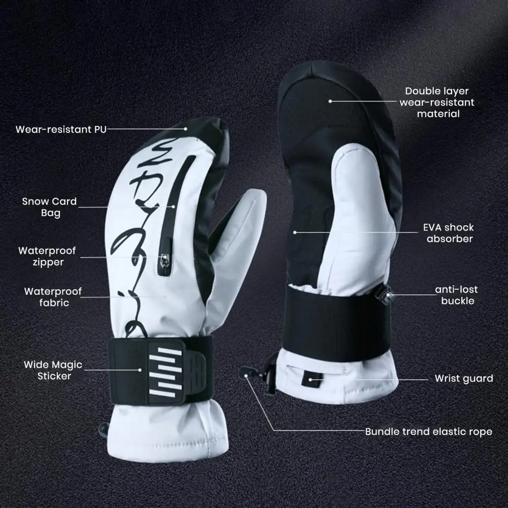 Waterproof Snowboarding Gloves Ski Gloves with Built-in Wrist Guards Eva Shock Absorber Winter Gloves Waterproof for Cycling