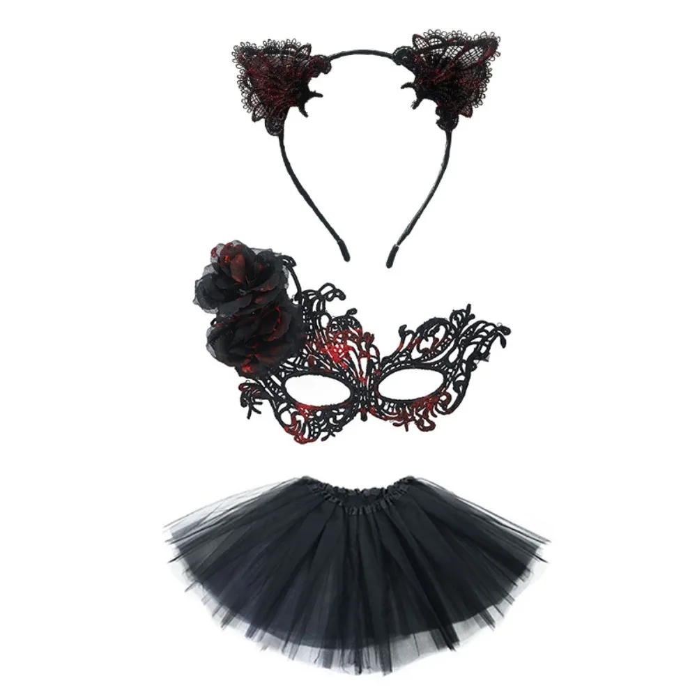 Mask Cute Cat Ear Headband Masquerade Mask Delicate Half Face Lace Mask Skirt Dance Masquerade Halloween Party Costume Event
