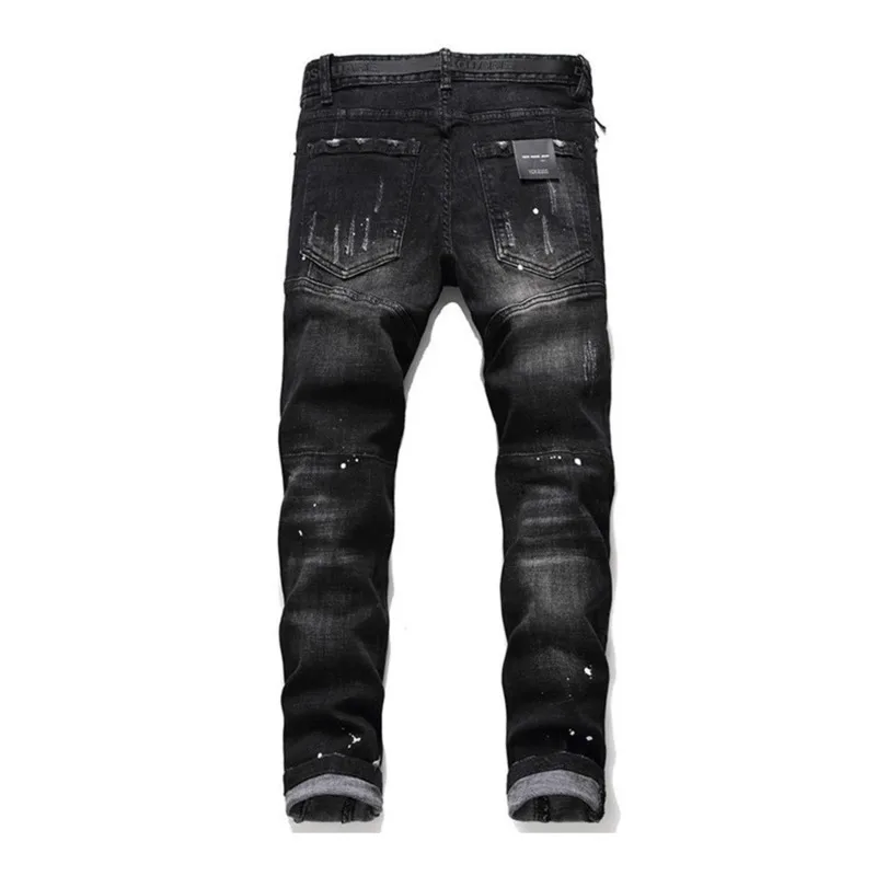 HKSH Spring Autumn New Men Trendy Casual Patch Slim Fit Skinny Jeans Fashion Dark Personality Tie Dye Ripped Denim Pants HK16294