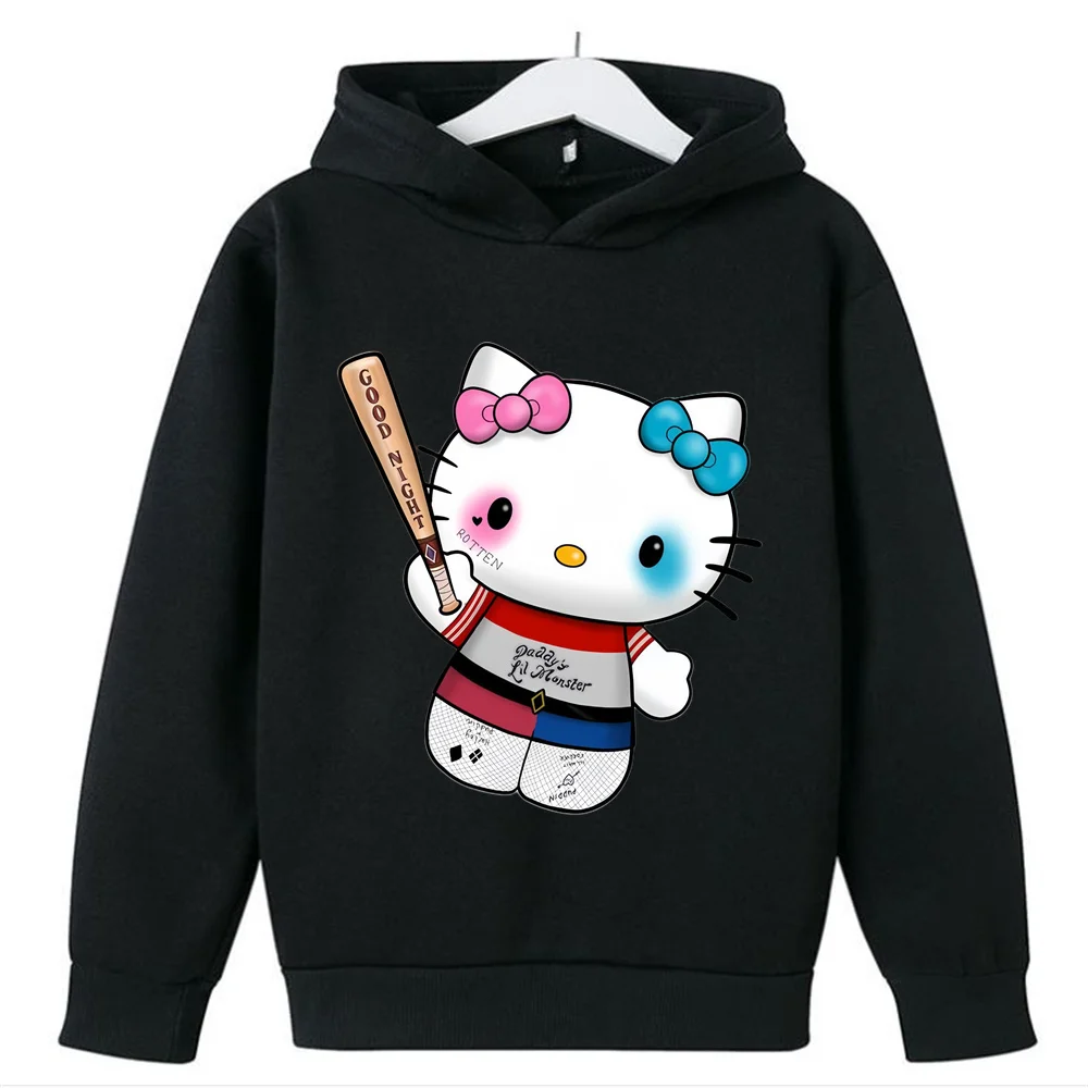 New Casual Kawaii Hello Kitty Hoodie Kids Clothes Girls Clothing Fashion Baby Boys Clothes Autumn Warm Sweatshirt Children Tops